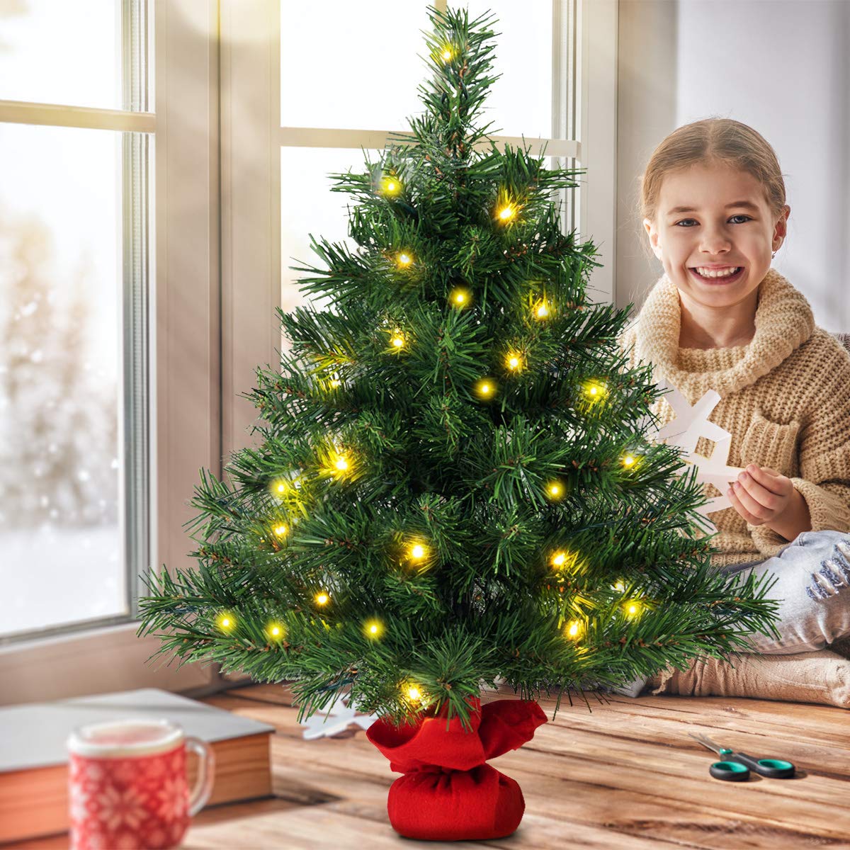 Artificial Xmas Tree with 71 Branch Tips and 35 Warm White LED Lights