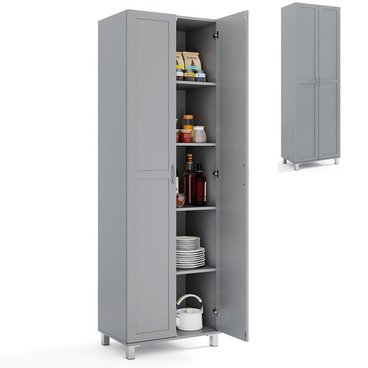 Double Door Tall Storage Cabinet with Adjustable Shelf and Anti tilt Design