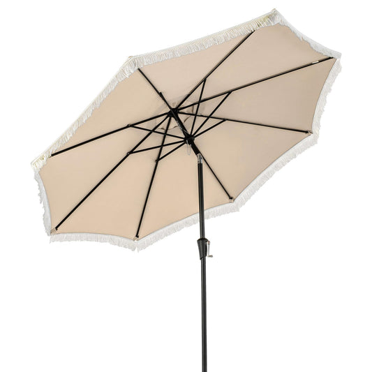 9FT Garden Parasols with Fringe with Push Button Tilt