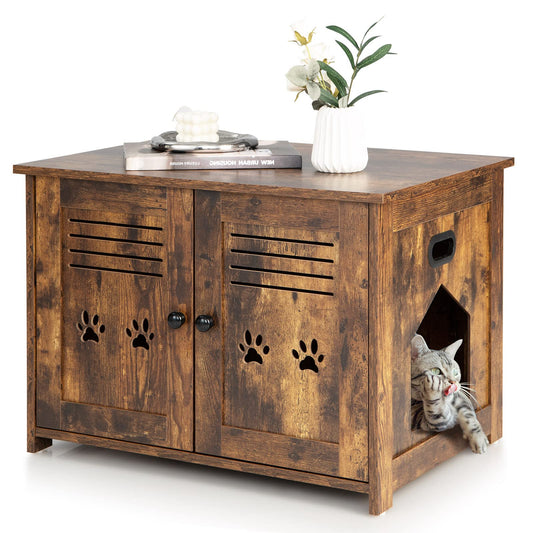 Industrial Wooden Kitty Hidden Washroom Toilet with Side Entrance and Cutout Handle