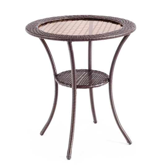 Patio Bistro Table with Tempered Glass Top and Storage Shelf