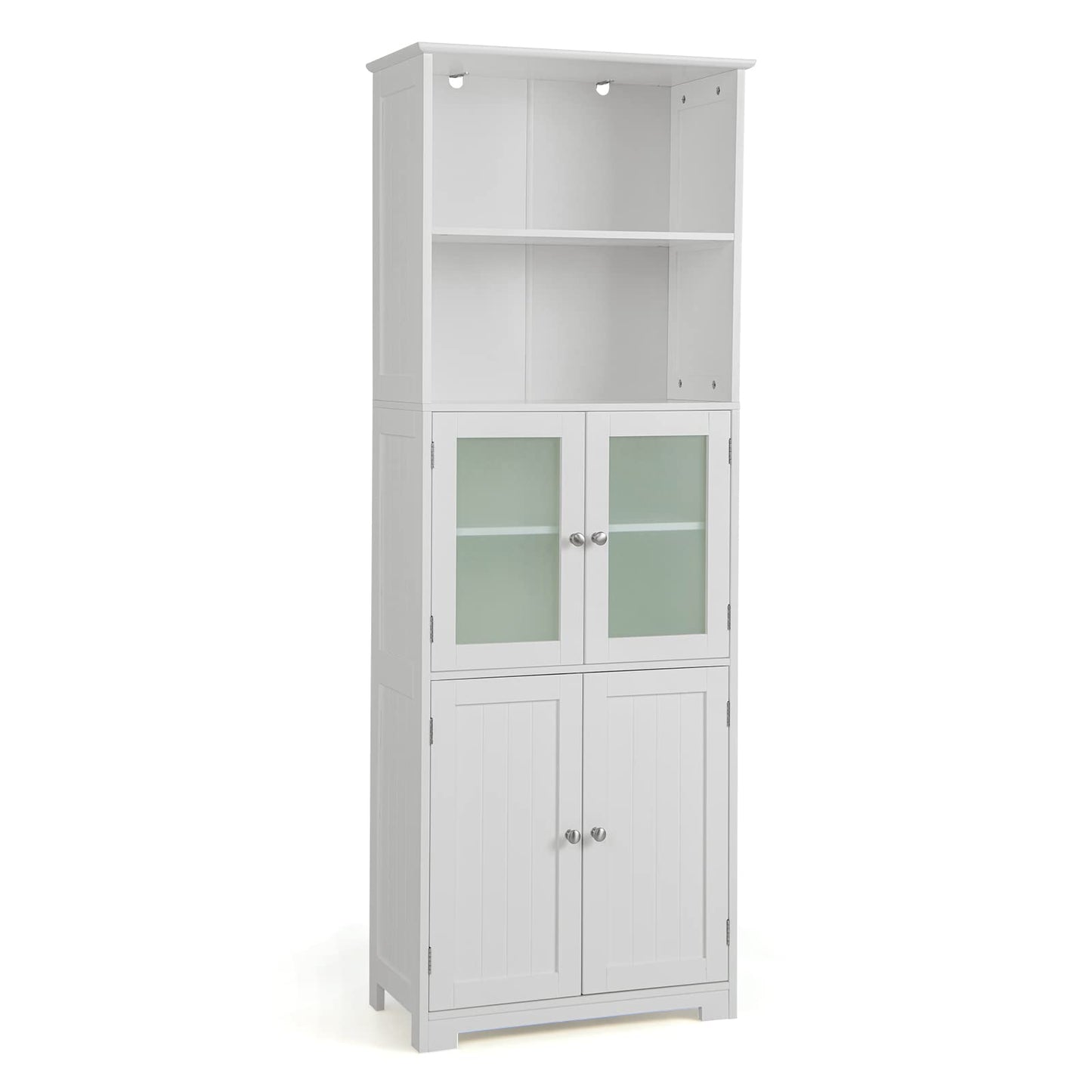 Freestanding Storage Cabinet with Tempered Glass Door and Open Shelves