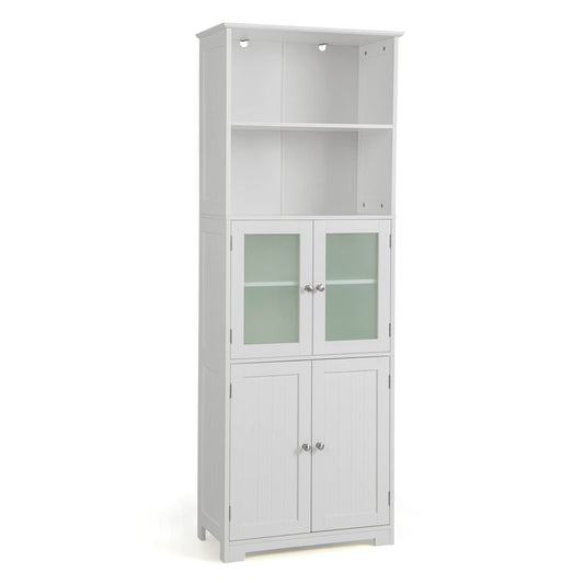 Freestanding Storage Cabinet with Tempered Glass Door and Open Shelves