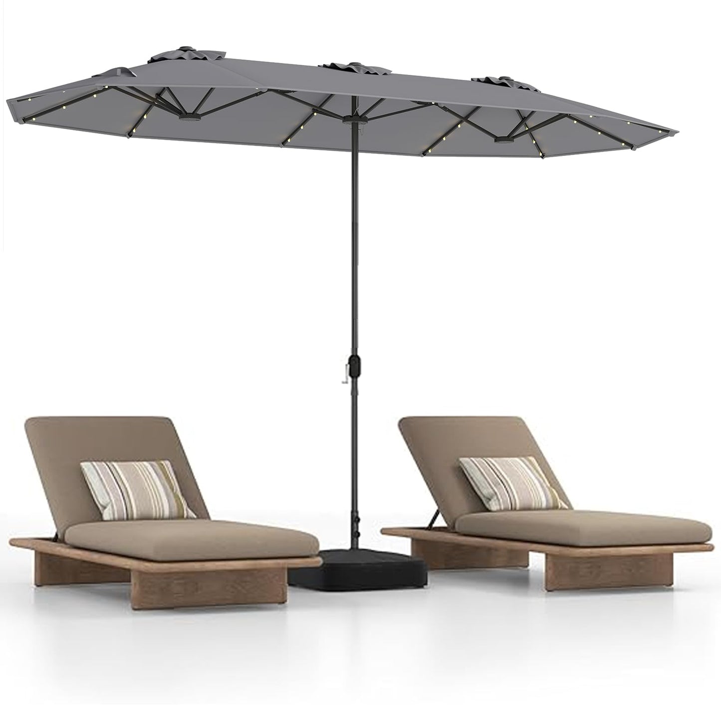 4M Double-Sided Parasol with Base with 36 Solar LED Lights