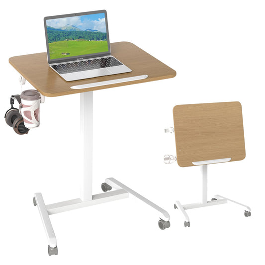 Foldable Mobile Standing Desk Portable Computer Workstation with Hook and Cup Holder