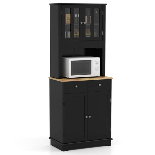 Tall Kitchen Pantry Cabinet with Wood Countertop and Adjustable Shelves