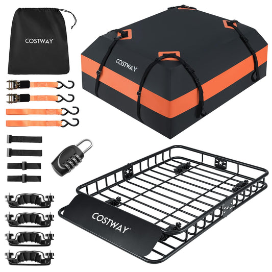 Roof Rack Cargo Basket with 425L Waterproof Bag and 90kg Max Load