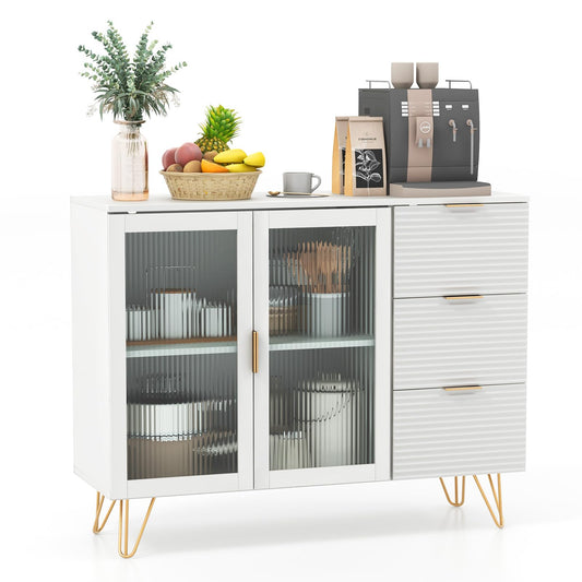 Modern Sideboard Storage Cabinet with 2 Glass Doors and 3 Drawers