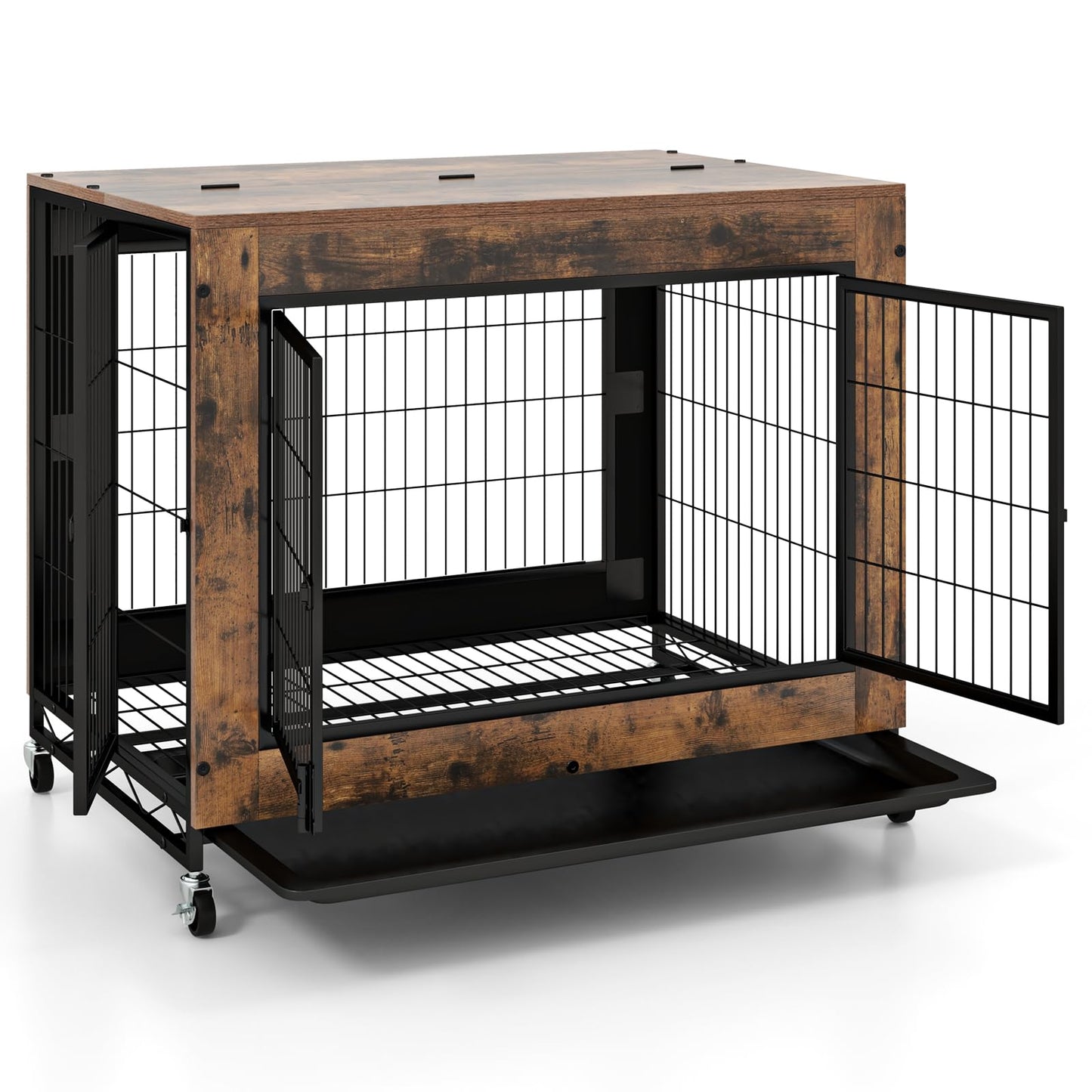 Wooden Dog Kennel Side Table with Flip-up Top