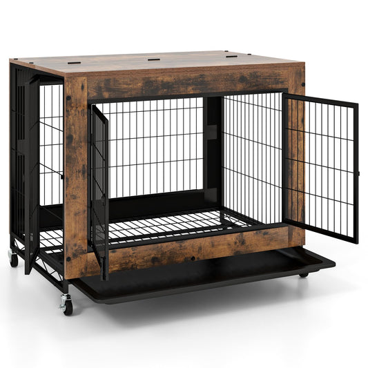 Wooden Dog Kennel Side Table with Flip-up Top
