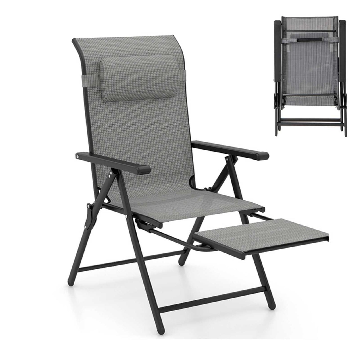 10-Position Adjustable Patio Chaise Lounge Chair Deck Sunbed with Armrests