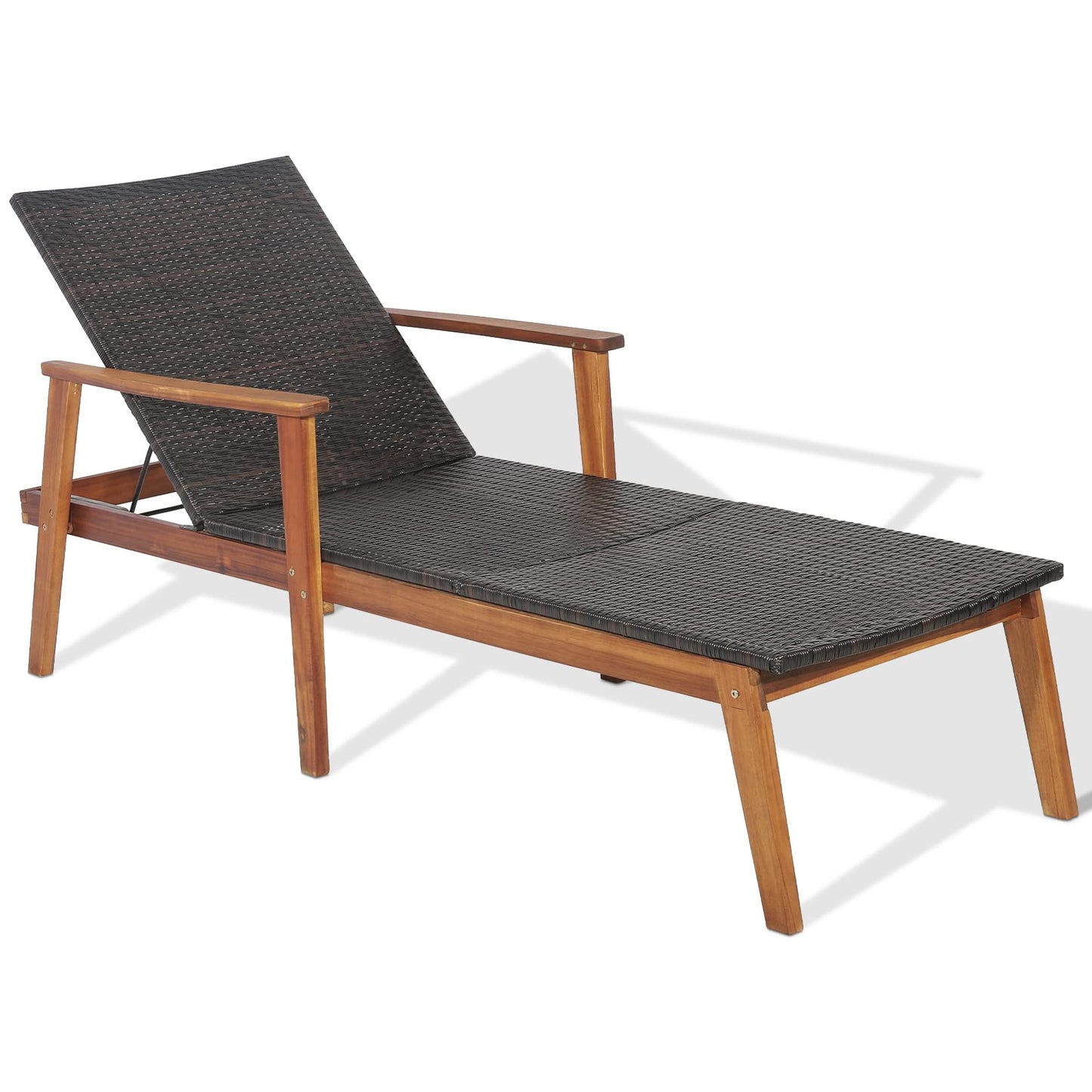 5-Position Adjustable Garden Chaise Lounge Deck Sunbed with Armrests