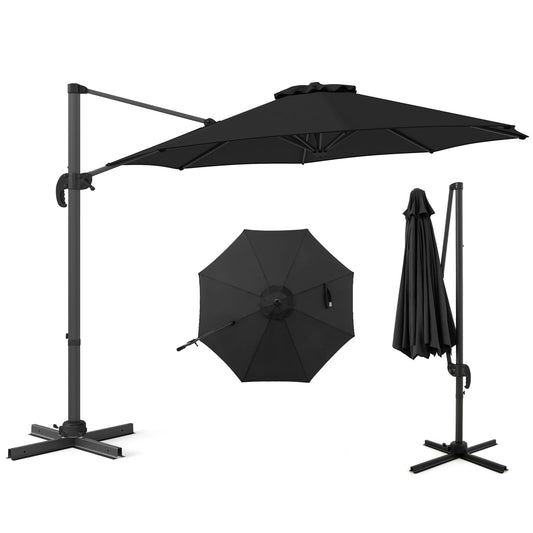 294 x 248 cm Round Outdoor Patio Umbrella Cantilever Umbrella with 360° Rotation for Backyard