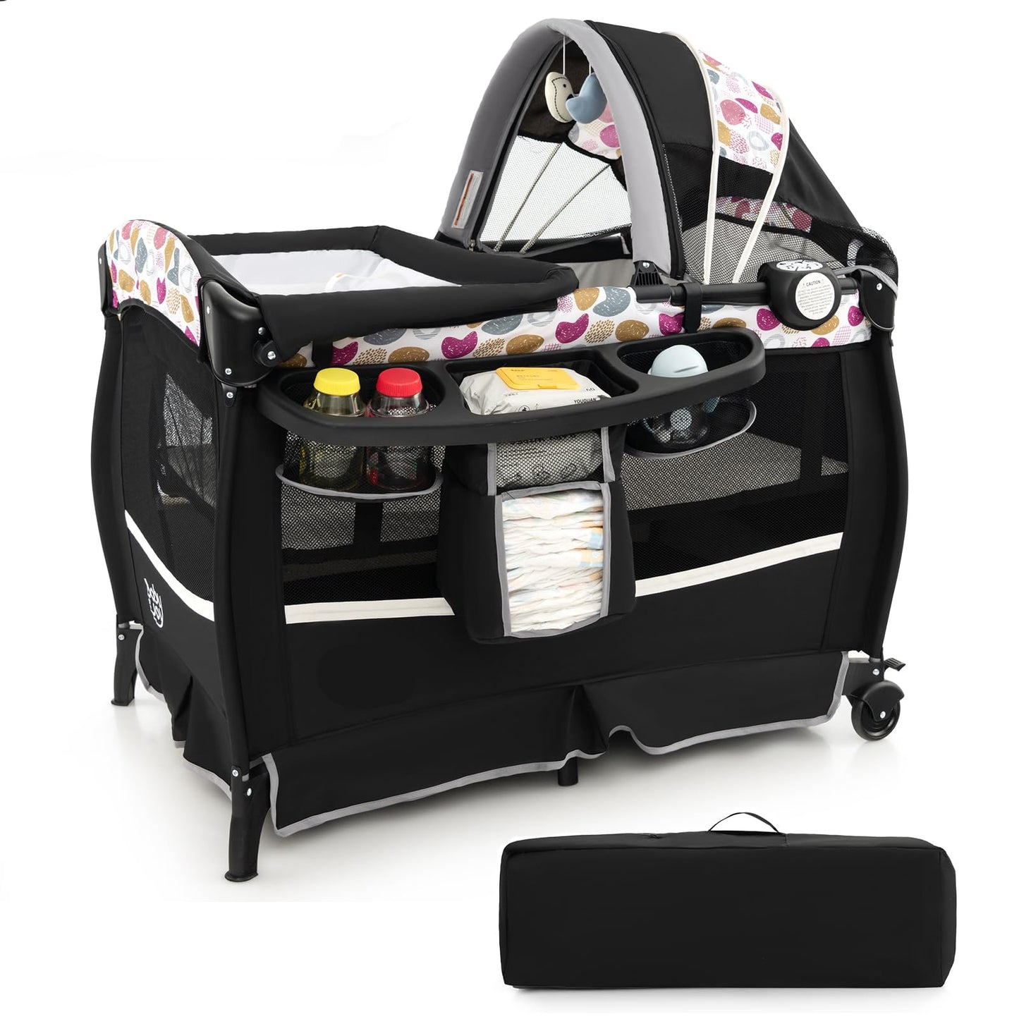 Portable Baby Bed Playard with Adjustable Canopy, Changing Table