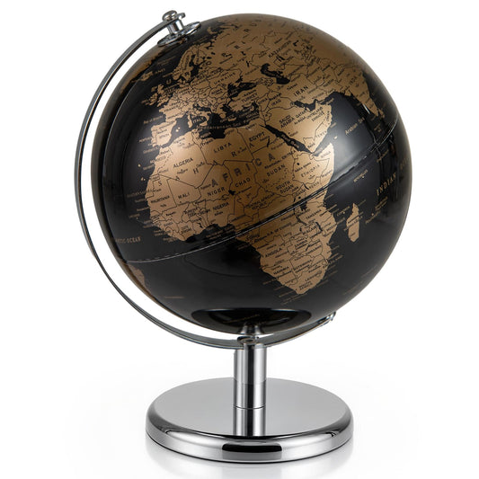 20CM Rotating Metallic Black World Globe with Metal Stand for Home School