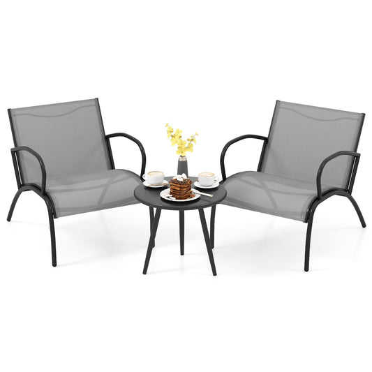 3 Piece Patio Chair Set Metal Aluminum Wide Armchair and Table Set