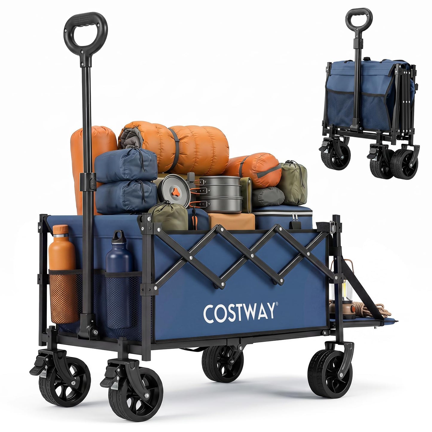 63-92L Folding Trolley Cart, 150kg Load, Adjustable Handle