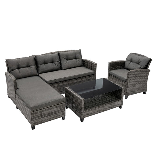 4-Piece All-Weather Outdoor Sectional L-shaped Sofa Set with Coffee Table