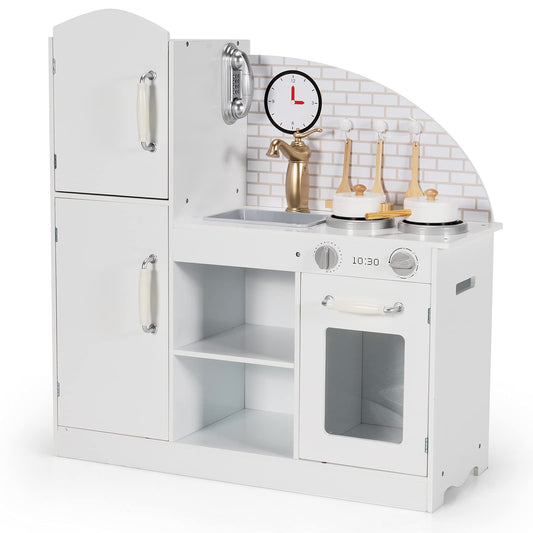 Wooden Pretend Role Play Kitchen Chef Cooking Playset for Boys Girls