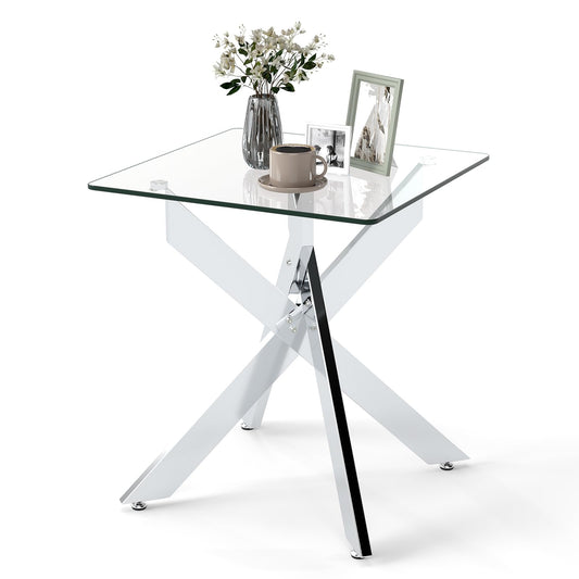 Tempered Glass Side Table, Square Sofa End Table Nightstand