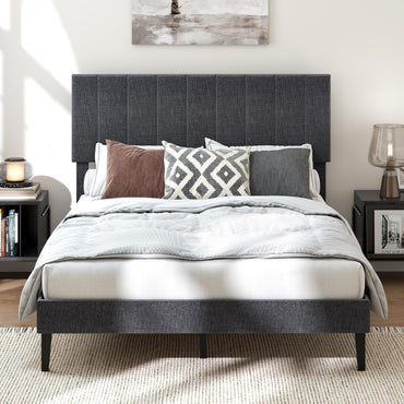 King/Double Size Linen Fabric Bed Frame with Height Adjustable Headboard