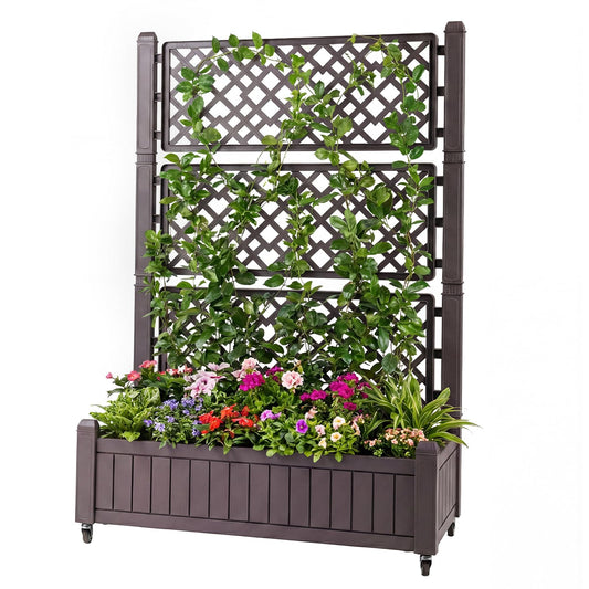 Raised Garden Bed with Trellis, Mobile Planter Box with Drainage Plug & Gauge