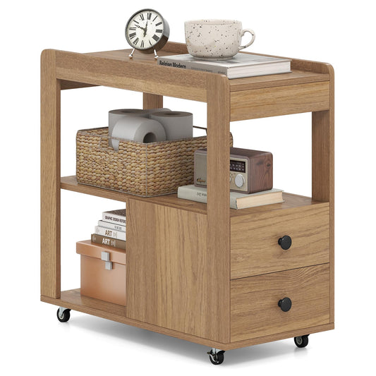 Narrow Bedside Table with 2 Drawers for Small Space