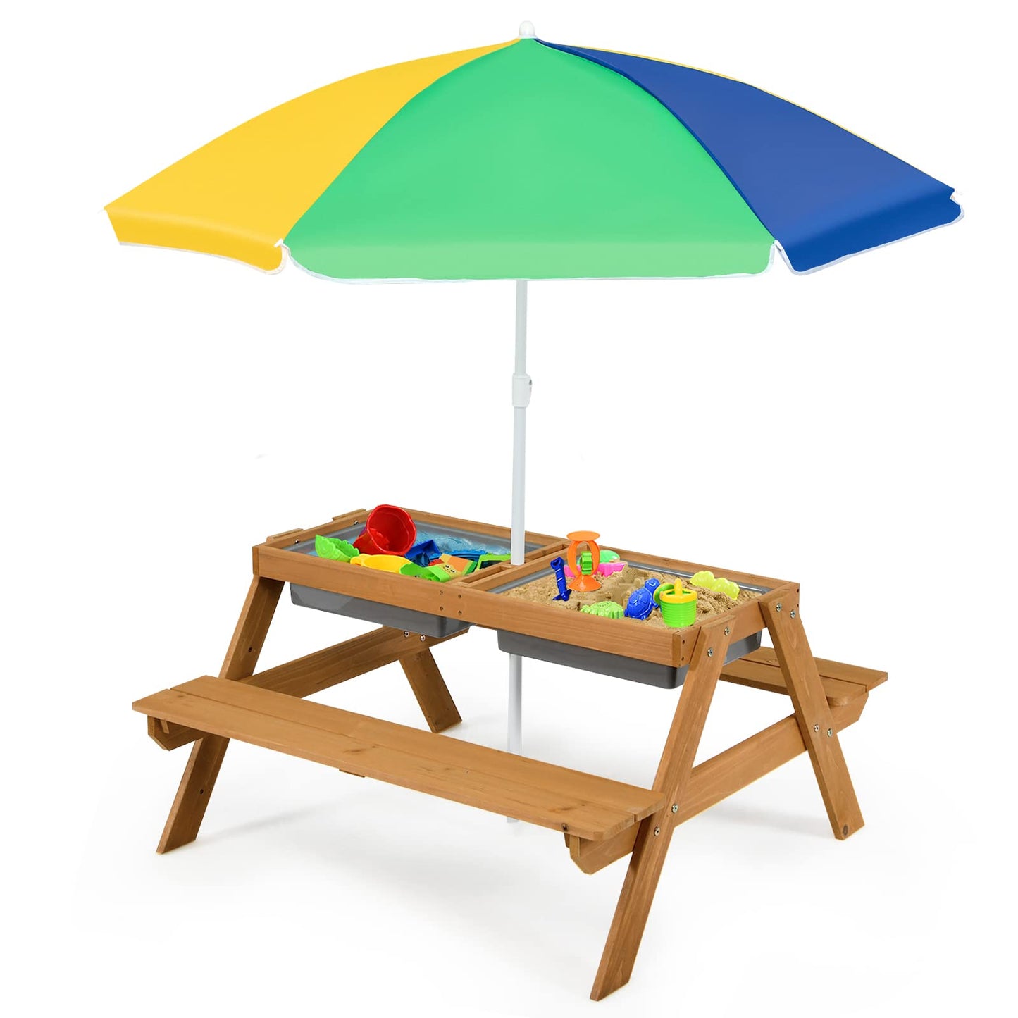 3 in 1 Wooden Sand & Water Play Table and Bench Set