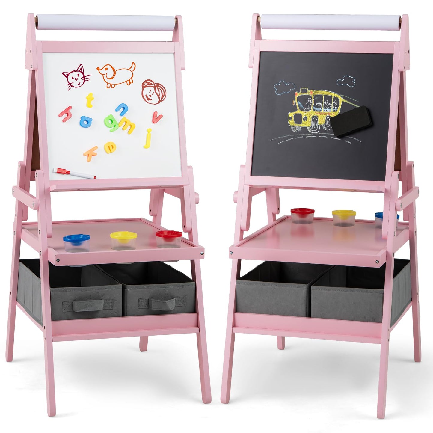 Double sided Kids Easel with Magnetic Whiteboard and Chalkboard