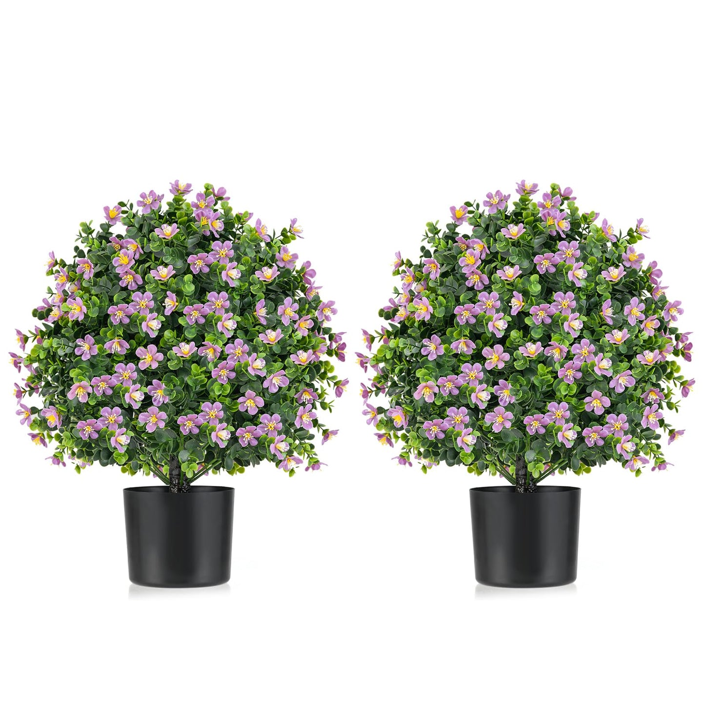 2 Pack Faux Shrub Bushes with Flowers and Plastic Nursery Pot