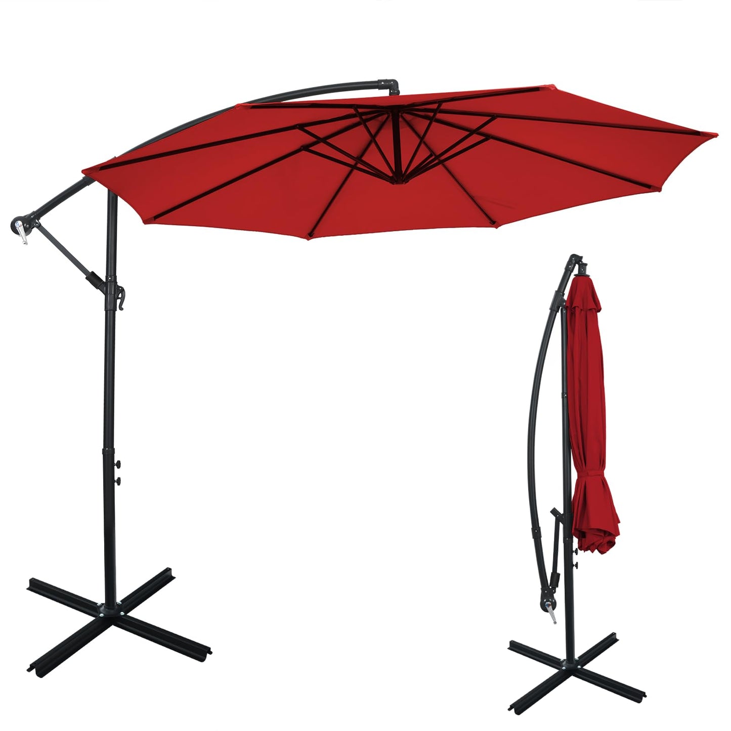 10 FT Patio Offset Umbrella with Cross Base and Crank for Garden Poolside and Yard