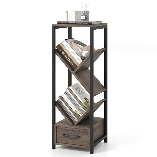 4 Tier Floor Standing Storage Organizer Tree Bookshelf with Drawer