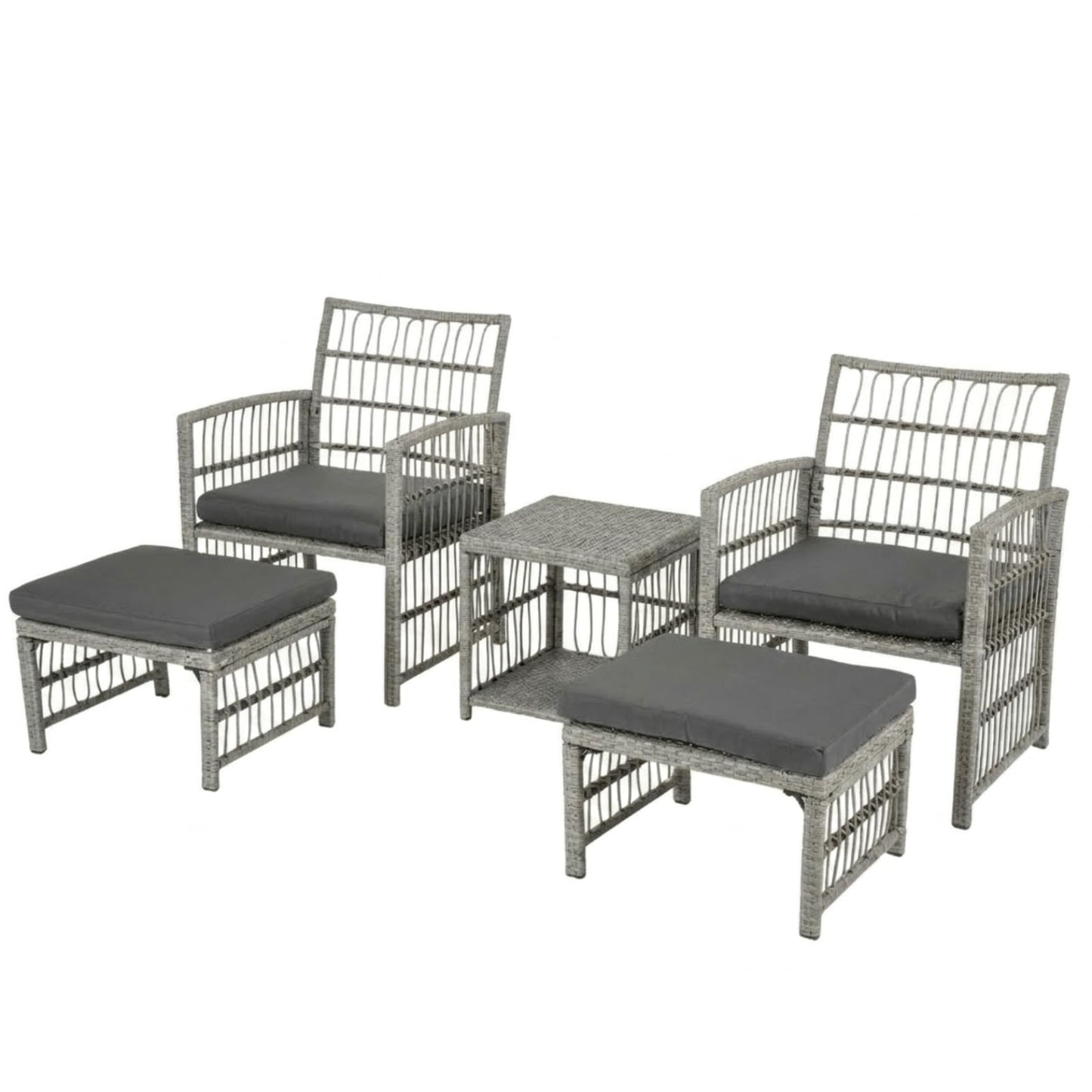 5-Piece Garden Rattan Furniture Set with Cushions