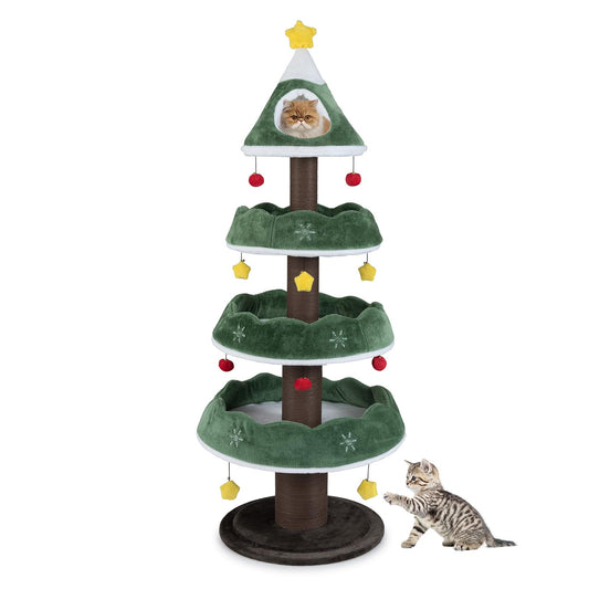 179 CM Tall Christmas Cat Tree Multi-Level Kitten Tower with 3 Plush Platforms
