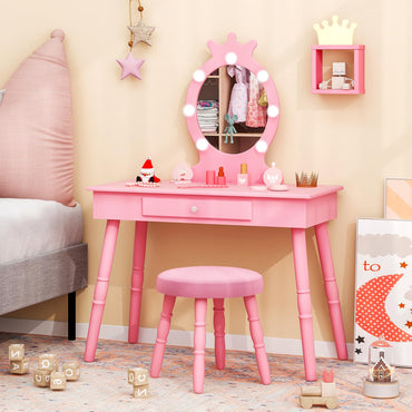 Kids Vanity Set with Lighted Mirror and Adjustable Brightness for Kids Aged 3 to 7 Years Old