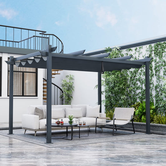 3 X 4M Metal Pergola with Retractable Roof with Sun Shade Canopy