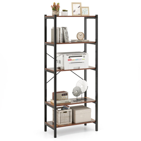 5-Tier Bookshelf with Metal Frame and Storage Rack