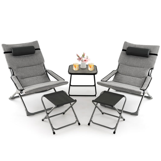 Giantex 5-Piece Garden Furniture Set Folding Sun Loungers with Footstools Coffee Table