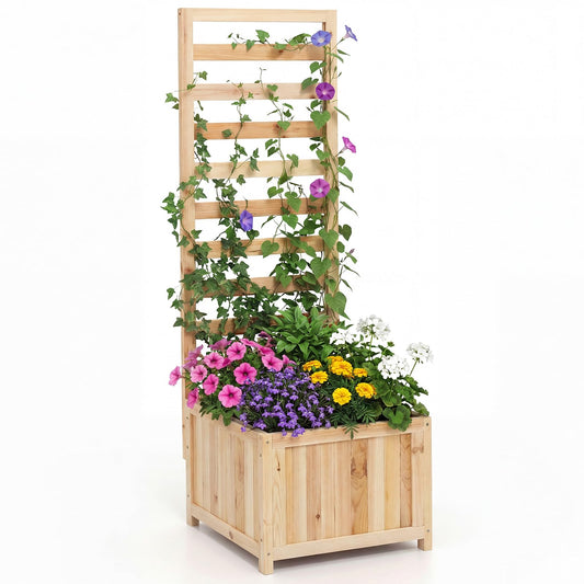 Wooden Planter with Trellis, Raised Garden Bed with Drainage Holes