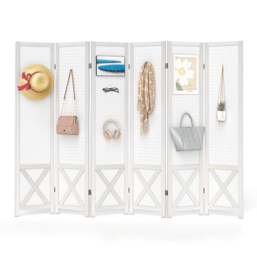 4/6 Panel Folding Room Divider with Pegboard Display