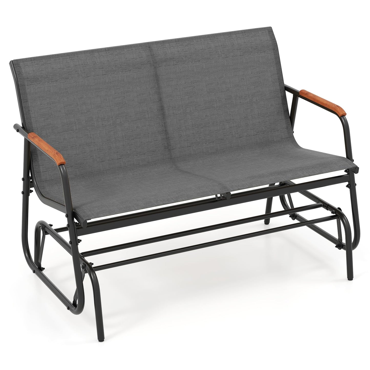 2-Person Outdoor Metal Frame Fabric Glider Bench