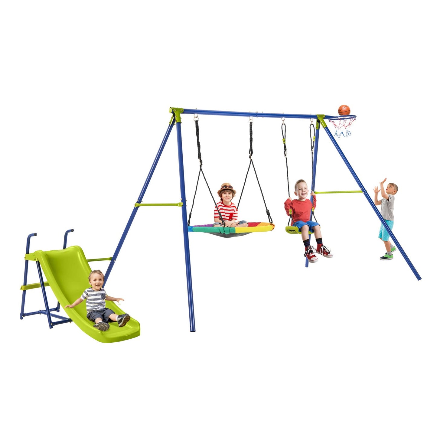4-in-1 Kids Metal Swing Stand with Double Swings