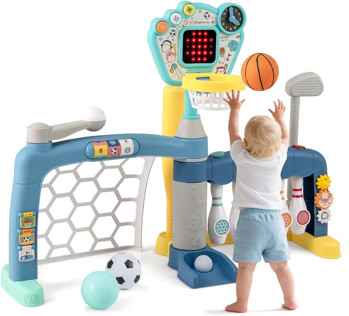 Basketball Hoop Set, 5 in 1 Toddler Basketball Bowling Baseball Soccer Golf Activity Center