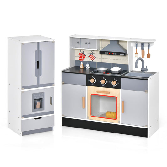 Pretend Play Kitchen Toy with Freestanding Refrigerator