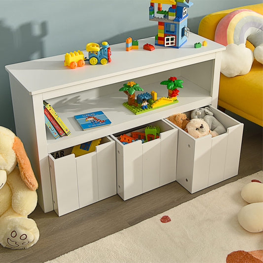 Wooden Playroom Chest with Drawers and Large Open Shelf