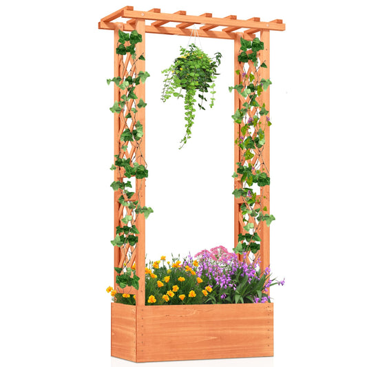 78x36x152cm Garden Planter with Trellis Hanging Roof and Drainage Holes
