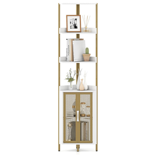 6-Tier Corner Shelf 170CM Tall Corner Bookshelf with Cabinet