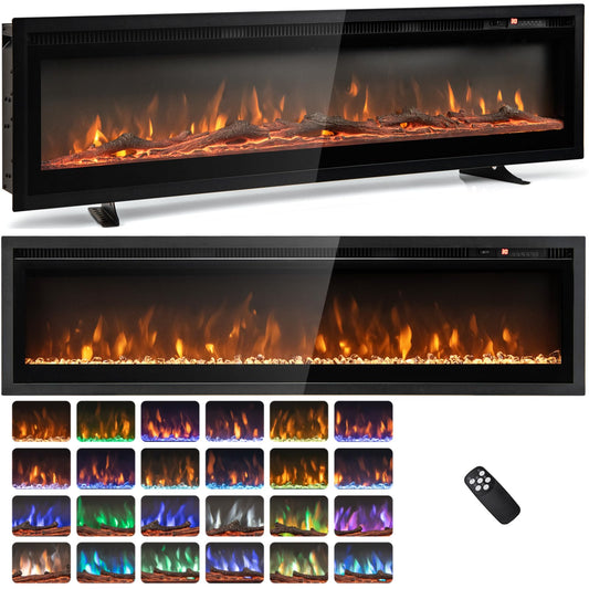 GiantexUK Electric Fireplace, Freestanding Wall Mounted Recessed Electric Fire Heater with 12 Flame Colors