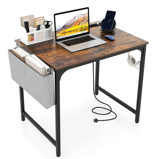 Home Office Desk with Charging Station and Storage Bag