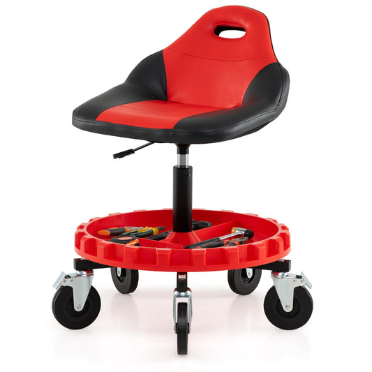 Mechanic Stool on Wheels with 71-83 cm Adjustable Height and Tool Tray Storage